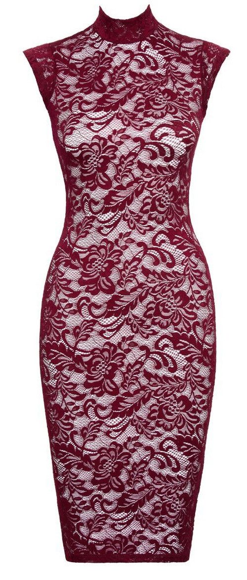 Minikleid Ärmeloses knielanges Kleid aus feiner Ornament-Spitze - rot