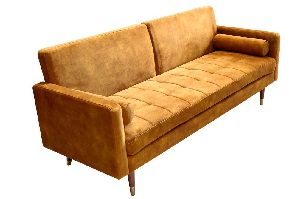 LebensWohnArt Sofa Elegantes Schlafsofa DIVANO 196cm senf-gelb Mikrovelours 3-Sitzer