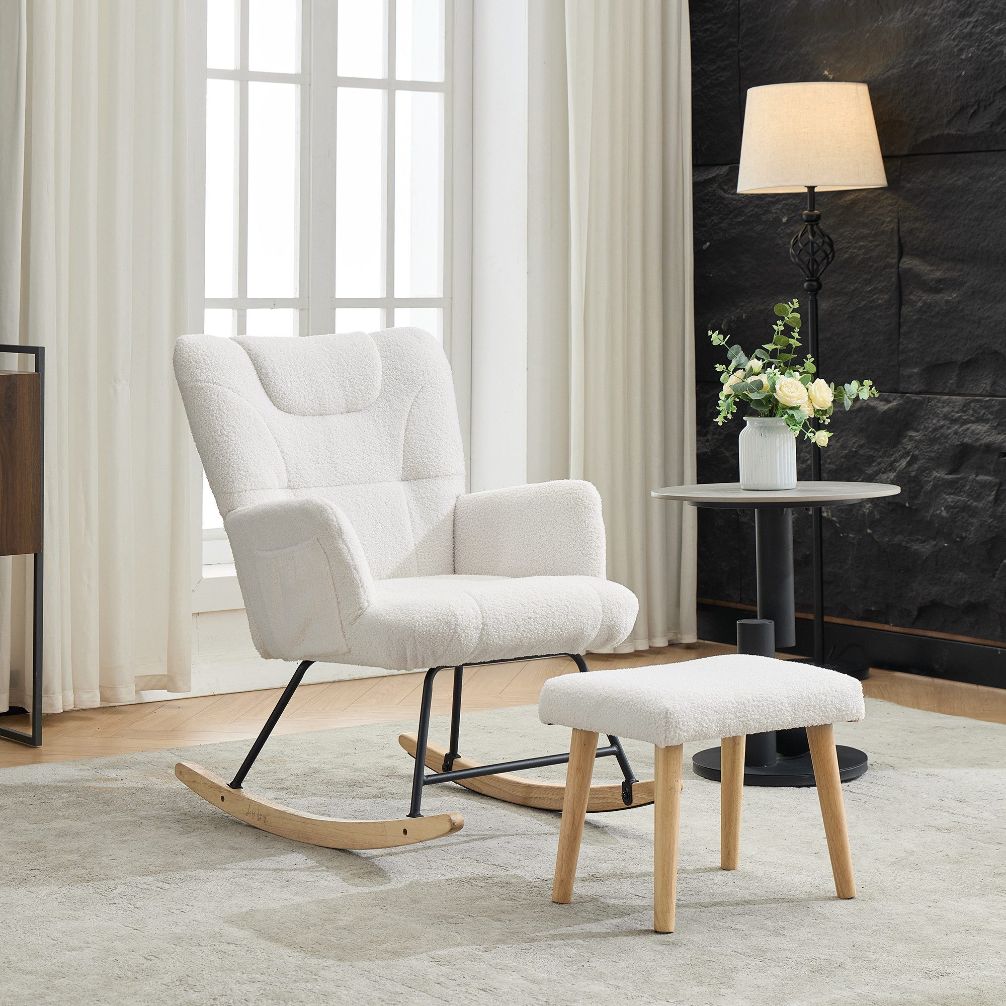 Merax Schaukelstuhl mit Fußhocker und Massivholzrahmen, Relaxsessel (1 St), günstig online kaufen