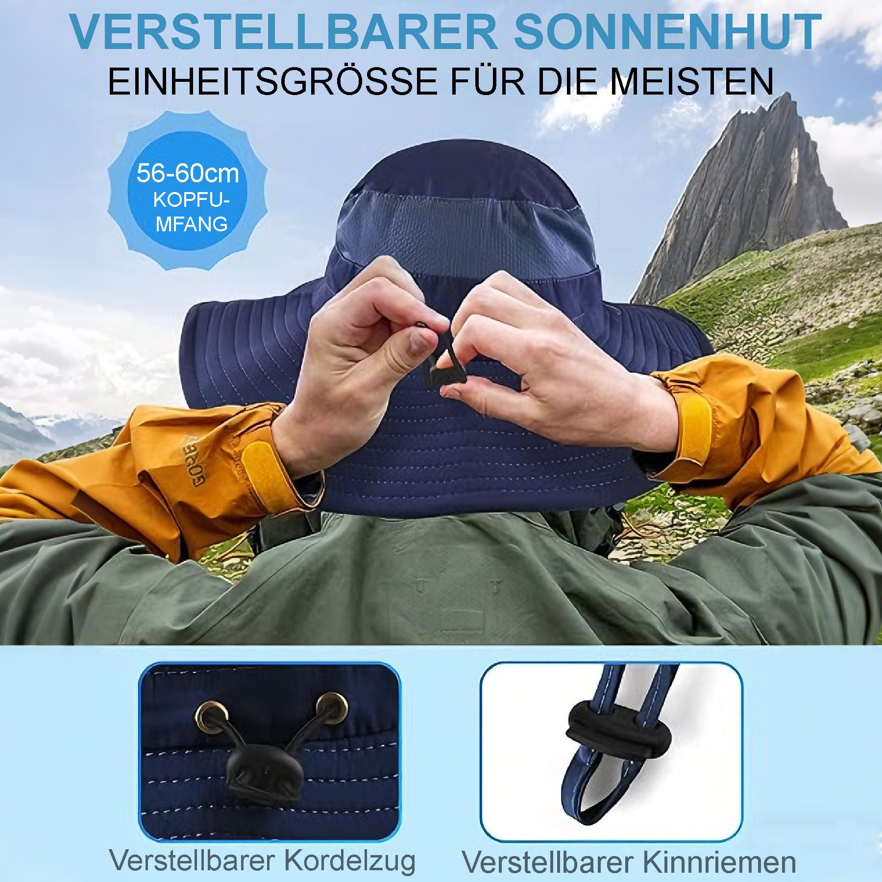 Mutig Sonnenhut Sonnenhut mit Abnehmbarer Halsklappe,Nackenklappe UV-Schutz Sonnenhüte (Herren & Damen Sommer Fischerhut mit Nackenklappe Sonnenschutz Kappe, Wi – Bild 3 von 5