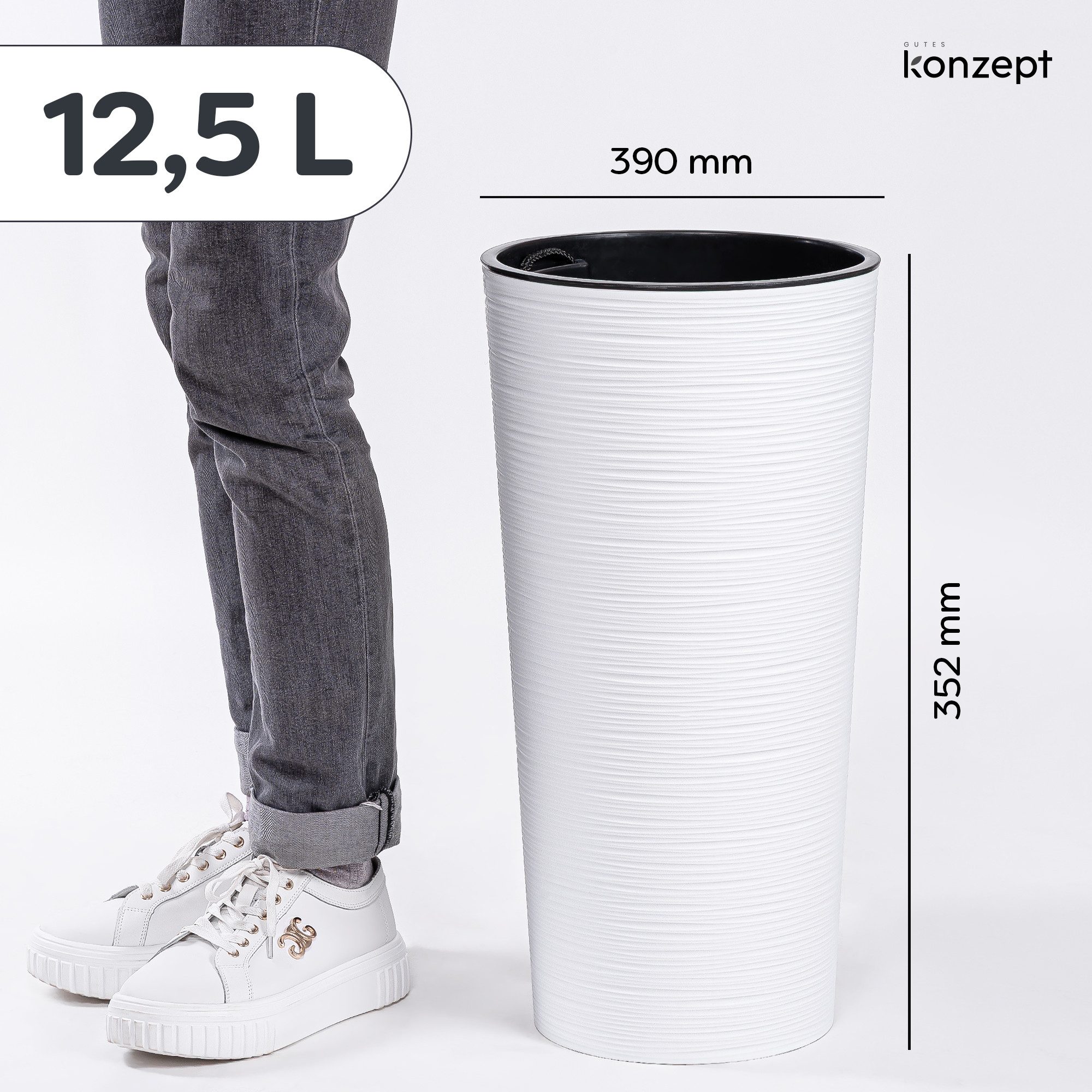 KONZEPT Blumentopf hoch 57 cm aus Kunststoff mit Einsatz, Ø 29,5 cm, Meißel-Optik, Meißel-Optik, Volumen: 12,5 L