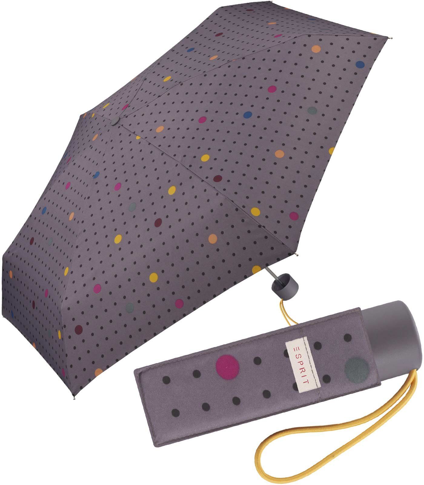 für Esprit handlicher Taschenregenschirm kleiner, Schirm stabil, jugendlichem mit Damen, Punkte-Muster grau leicht,