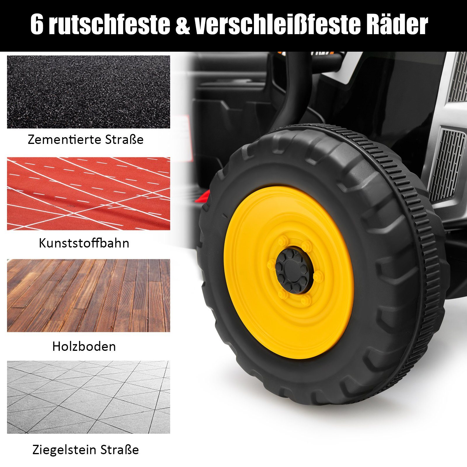 COSTWAY Elektro-Kindertraktor Aufsitztraktor, mit USB & abnehmbarem Anhänger