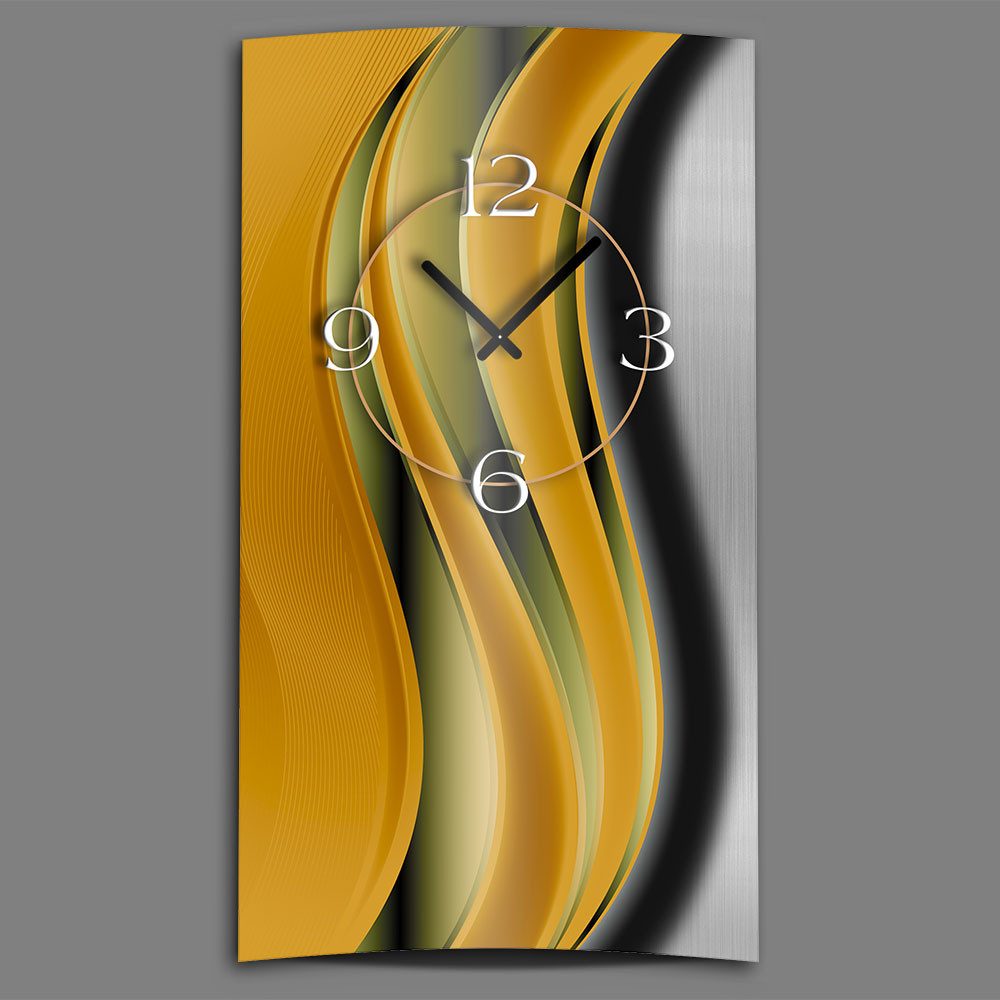 dixtime Wanduhr Abstrakt gelb orange Designer Wanduhr (Einzigartige 3D-Optik aus 4mm Alu-Dibond)