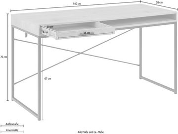 ACTONA GROUP Schreibtisch, Metallgestell, 1 Schublade und 1 offenem Fach, Breite 140 cm