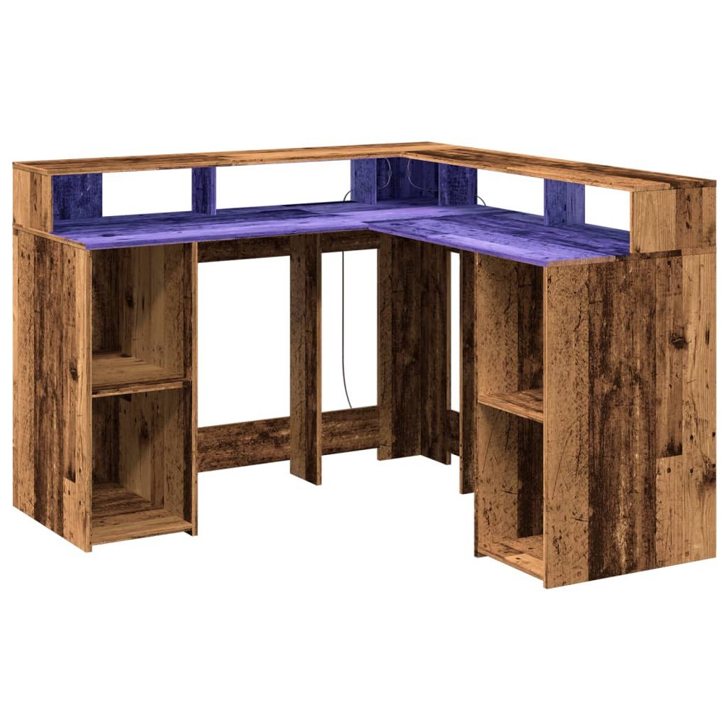 vidaXL Schreibtisch LED-Schreibtisch Altholz-Optik 130x130x91 cm günstig online kaufen