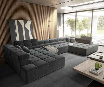 DELIFE Wohnlandschaft Phia, Velour Grau 430x220 cm Sofa