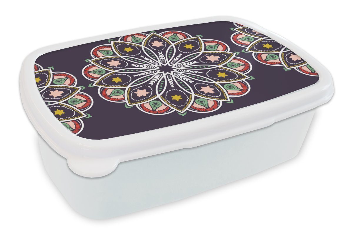MuchoWow Lunchbox Mandala - Stern - Entwurf, Kunststoff, (2-tlg), Brotbox für Kinder und Erwachsene, Brotdose, für Jungs und Mädchen weiß