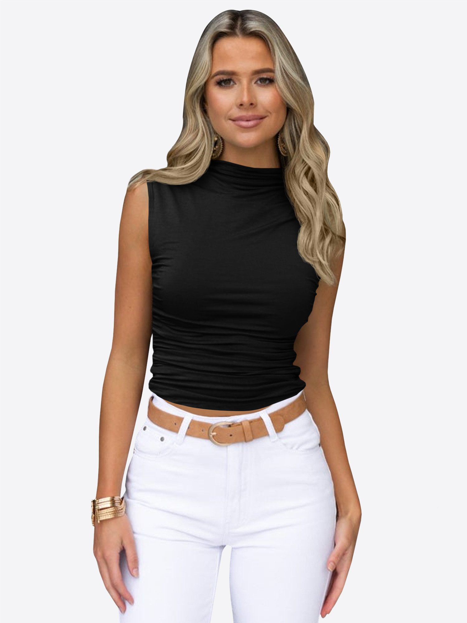 Imily Bela Tanktop Damen ärmellos hoher drapiert Ausschnitt Mock Neck Slim günstig online kaufen