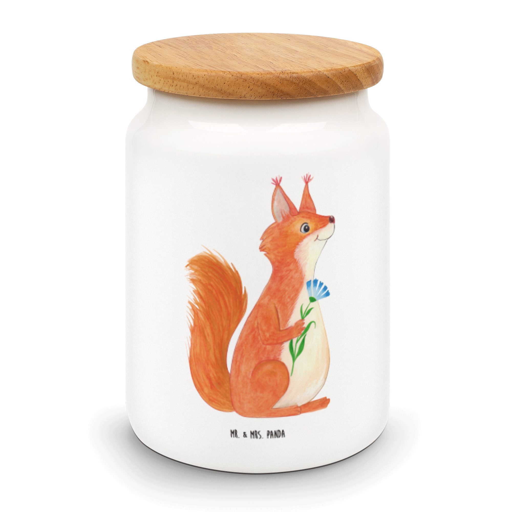 Geschenk, Dose, - Weiß Blume Mrs. Panda Tiermotive, & Mr. (1-tlg) Keramikdose, Keramik, - Vorratsdose Eichhörnchen