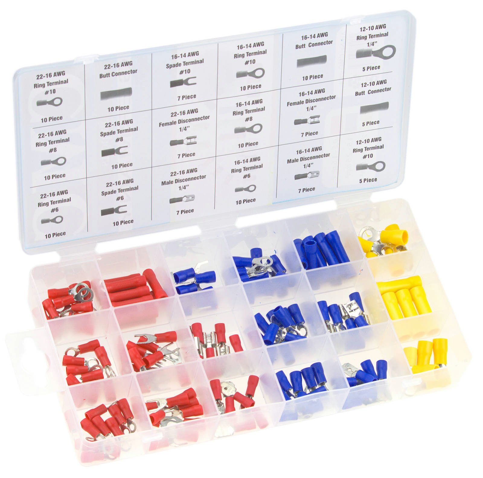 CMC Kabelverbinder-Sortiment Stoßverbinder Steckhülsen Kabelschuhe Sortiment 0,5 - 6 mm2, 150-tlg., praktisches Sortiment 0,5-6 mm2