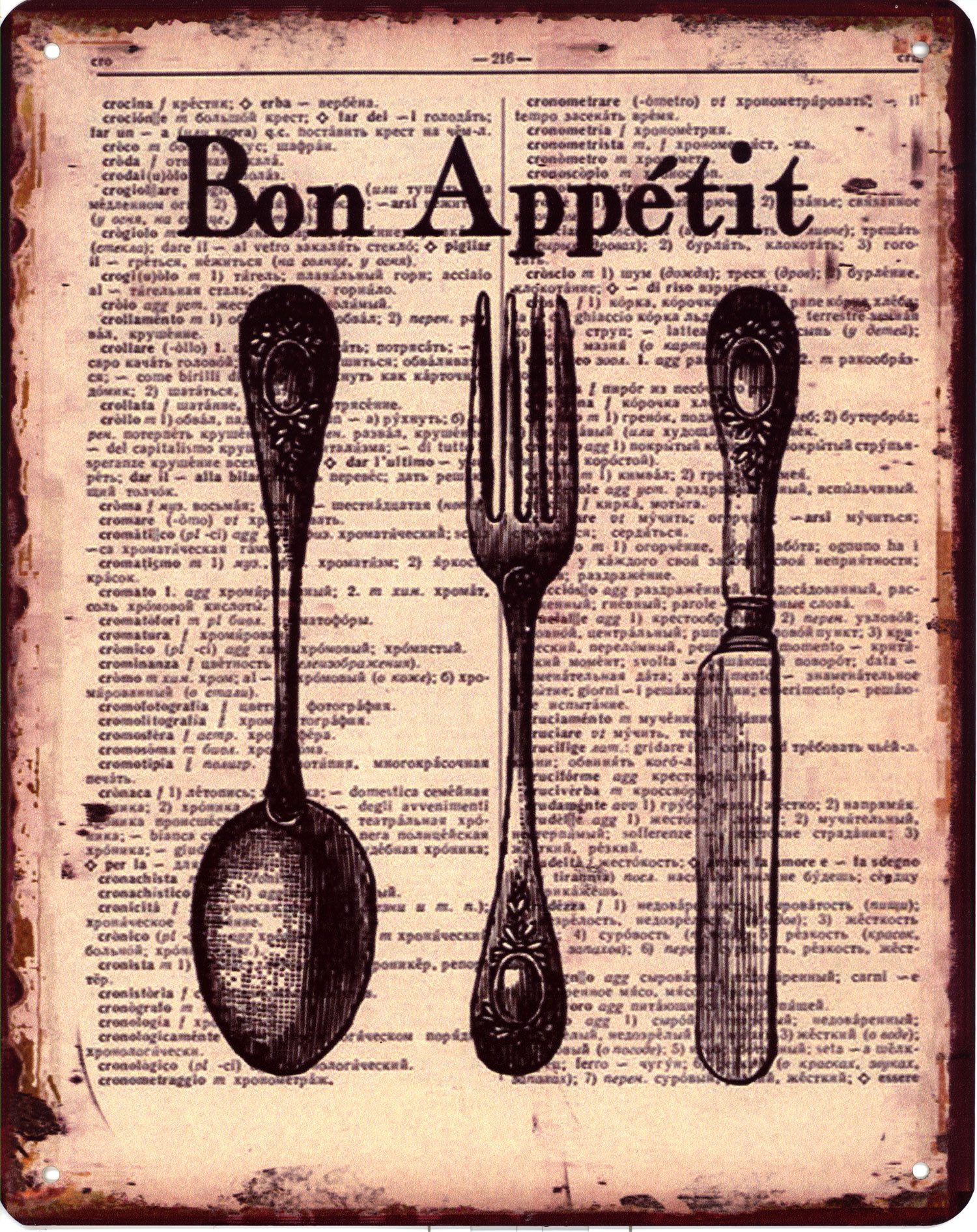 Moritz Metallschild Blechschild Bon Appétit, (Einzeln), 20 x 25cm Vintage Retro Deko Schild Metallschild Wandbild Schild