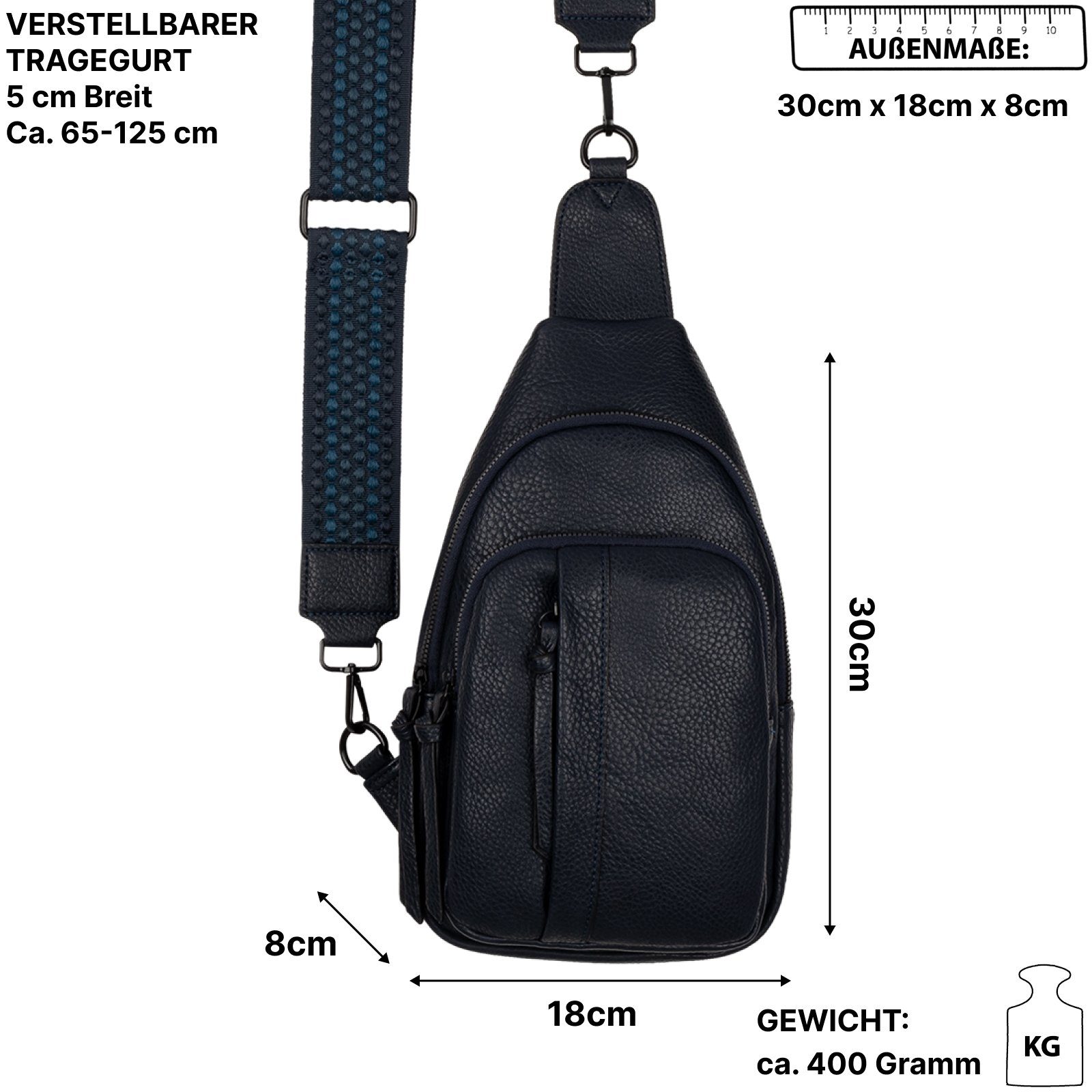 EAAKIE Umhängetasche Brusttasche Umhängetasche Schultertasche D.BLUE Bag Schultertasche, als Kunstleder, Cross CrossOver, tragbar Umhängetasche Body