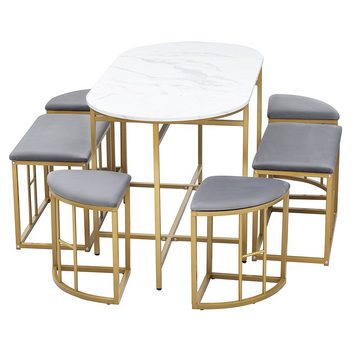 SOFTWEARY Esstisch Essgruppe inkl. Tisch, 4 Hocker und 2 Sitzbänke (Esstisch-Set, 7-St), Küchentisch, Esszimmergruppe
