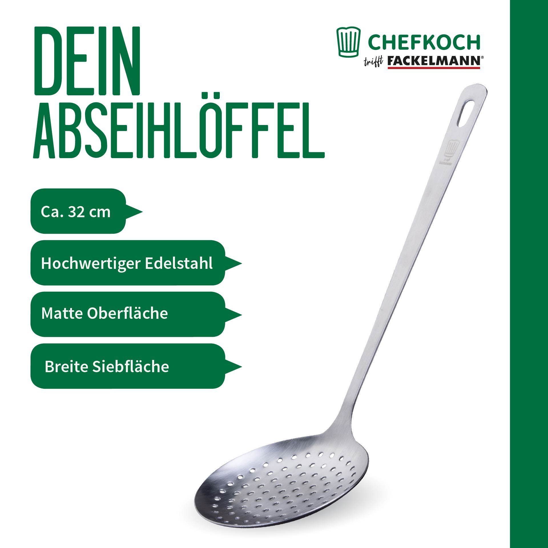 Chefkoch trifft Fackelmann Schaumlöffel Abseihlöffel, Frittierlöffel, Küchenhelfer