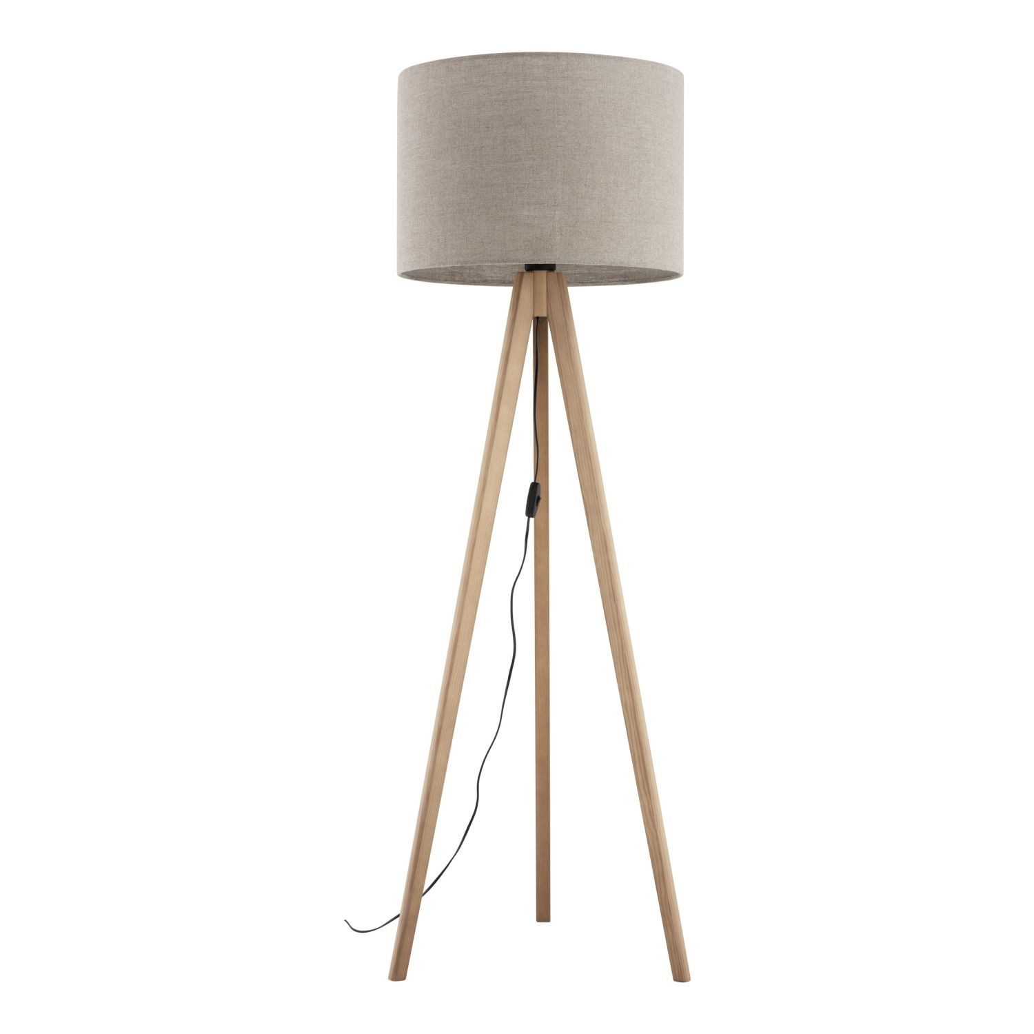 Licht-Erlebnisse Stehlampe NOLAN, ohne Leuchtmittel, Dreibein 145 cm klein Tripod Kiefer Beige E27 Holz Leinen