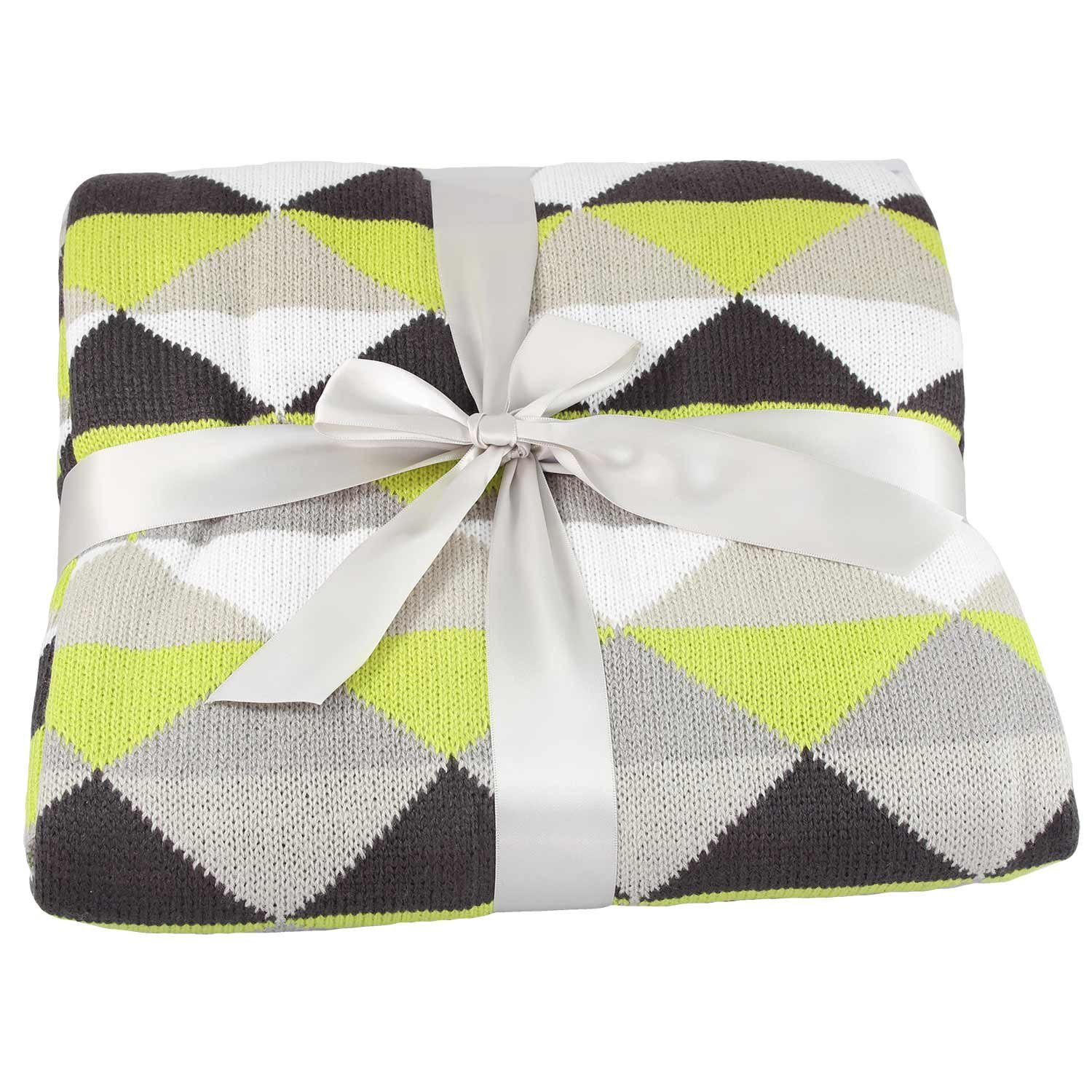 Wolldecke Wohndecke Kuscheldecke Strickdecke Plaid 130x160 cm, EXKLUSIV HEIMTEXTIL, Rautenmuster