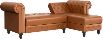 Dorel Home Ecksofa Felix, L-Form, 241 cm (Liegefl.108x195 cm), Recamiere tauschbar, verstellb. Rückenlehne, Bett-Funktion, Velours, Kunstleder, Vintage