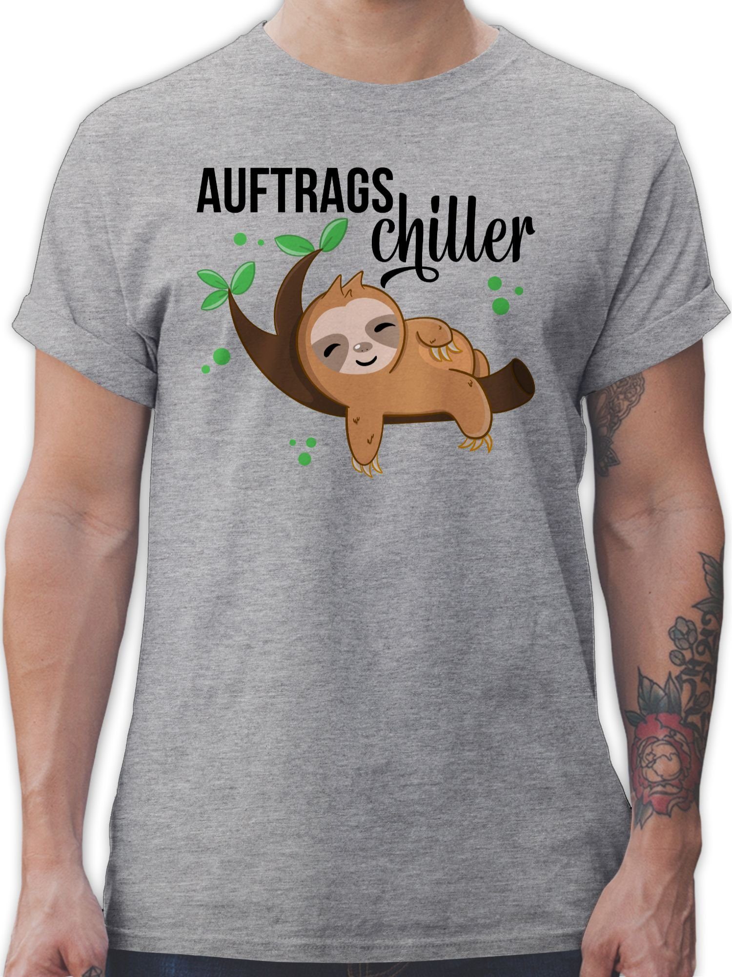 Shirtracer T-Shirt Auftragschiller mit Faultier schwarz Tiere Zubehör 02 Grau meliert