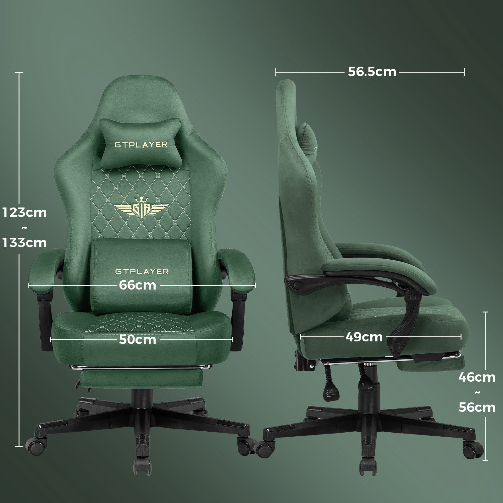 GTPLAYER Gaming-Stuhl Stoff Gaming Chair Ergonomisch Bürostuh PC Stuhl, 150kg Belastbarkeit, Schreibtischstuh mit Federsitzkissen und Fußstütze