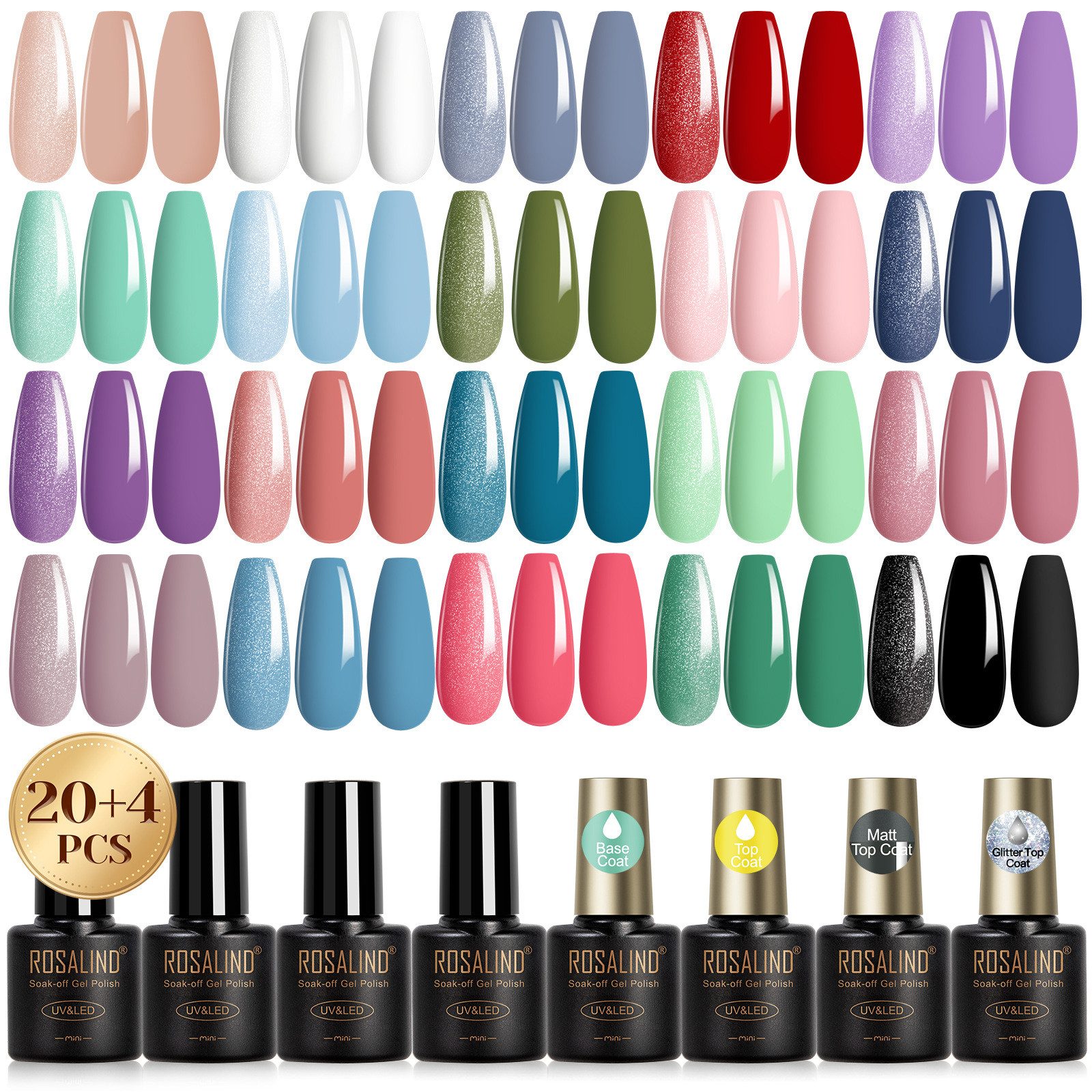 Ophy Nagellack-Set 24-teiliges UV Gel Nagellack Set – inkl. 2 Unterlack & Base Coat, 1-tlg., perfekt für Nageldesign (UV/LED aushärtend)