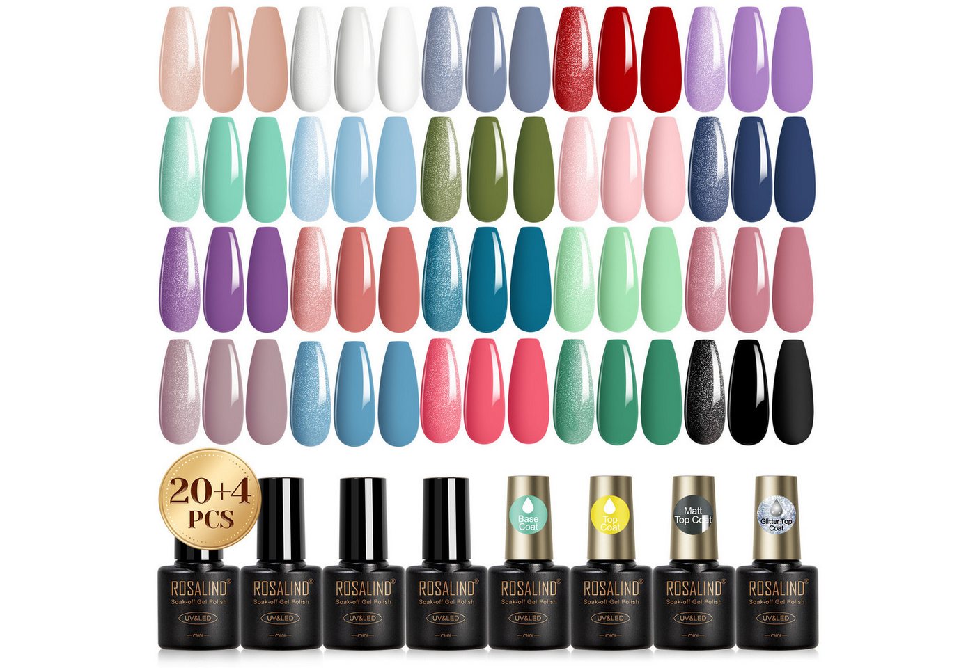 Ophy Nagellack-Set 24-teiliges UV Gel Nagellack Set – inkl. 2 Unterlack & Base Coat, 1-tlg., perfekt für Nageldesign (UV/LED aushärtend)