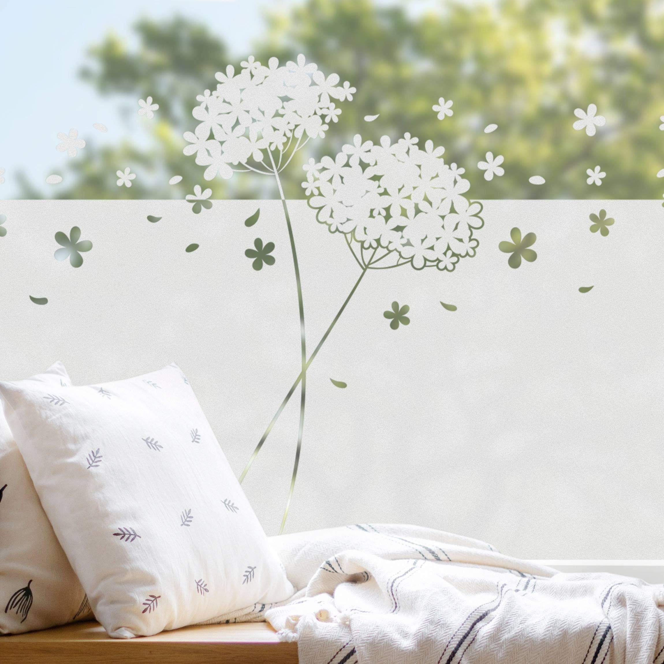 Bilderdepot24 Fensterfolie statisch haftend Motiv Fensterdeko Blüten Bordüre Blume, blickdicht, Innen Fenster Tür Balkontür Küche Badezimmer Wohnzimmer Schlafzimmer