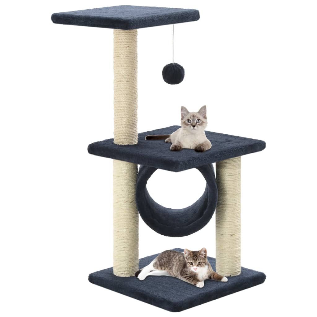 furnicato Kratzbaum Katzen-65 cm Dunkelblau, Kratznapf mit Spielball, Aussichtsplattform und Ruhezonen für Katzen