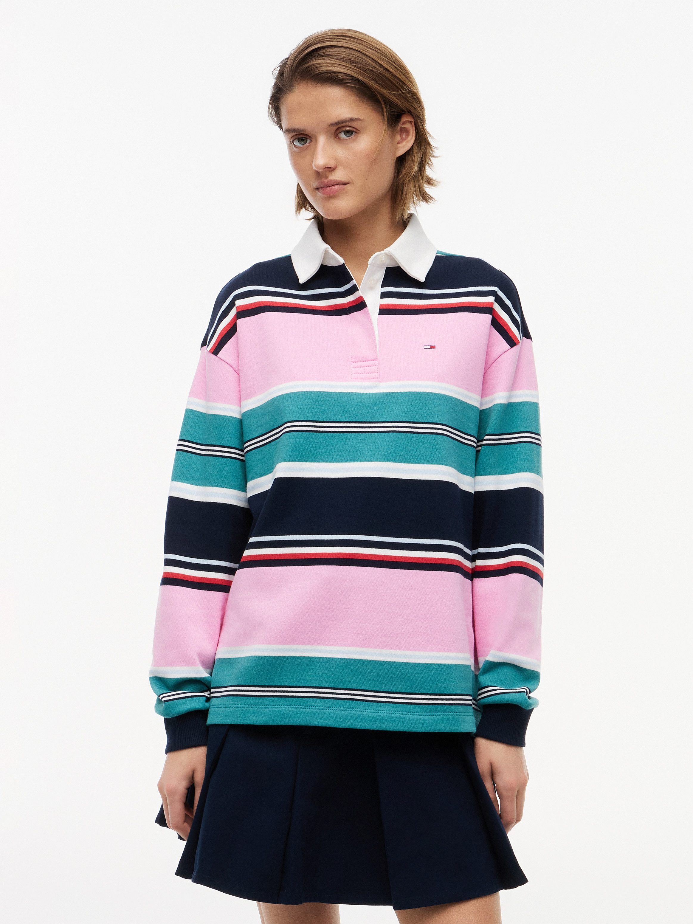 Tommy Jeans Sweatshirt TJW RLX MULTI STRIPE RUGBY EXT Baumwolle, relaxed fit, Polokragen