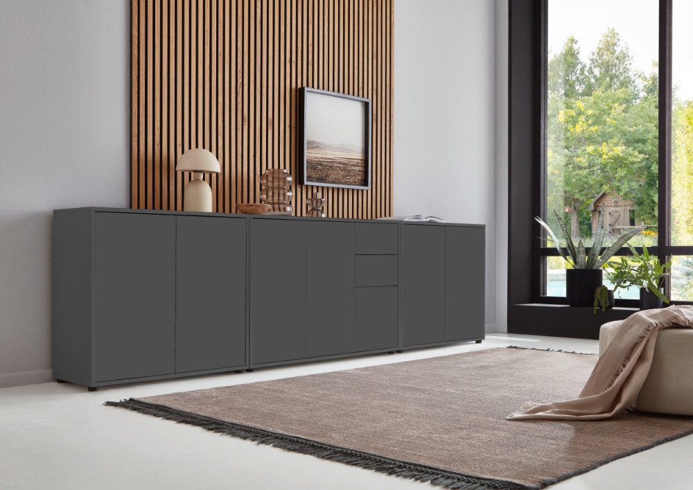 BMG Möbel Kommode Sideboard Mailand Set 6 in verschiedenen Ausführungen (3tlg), Korpus in Anthrazit, mit Anti-Fingerprint-Beschichtung