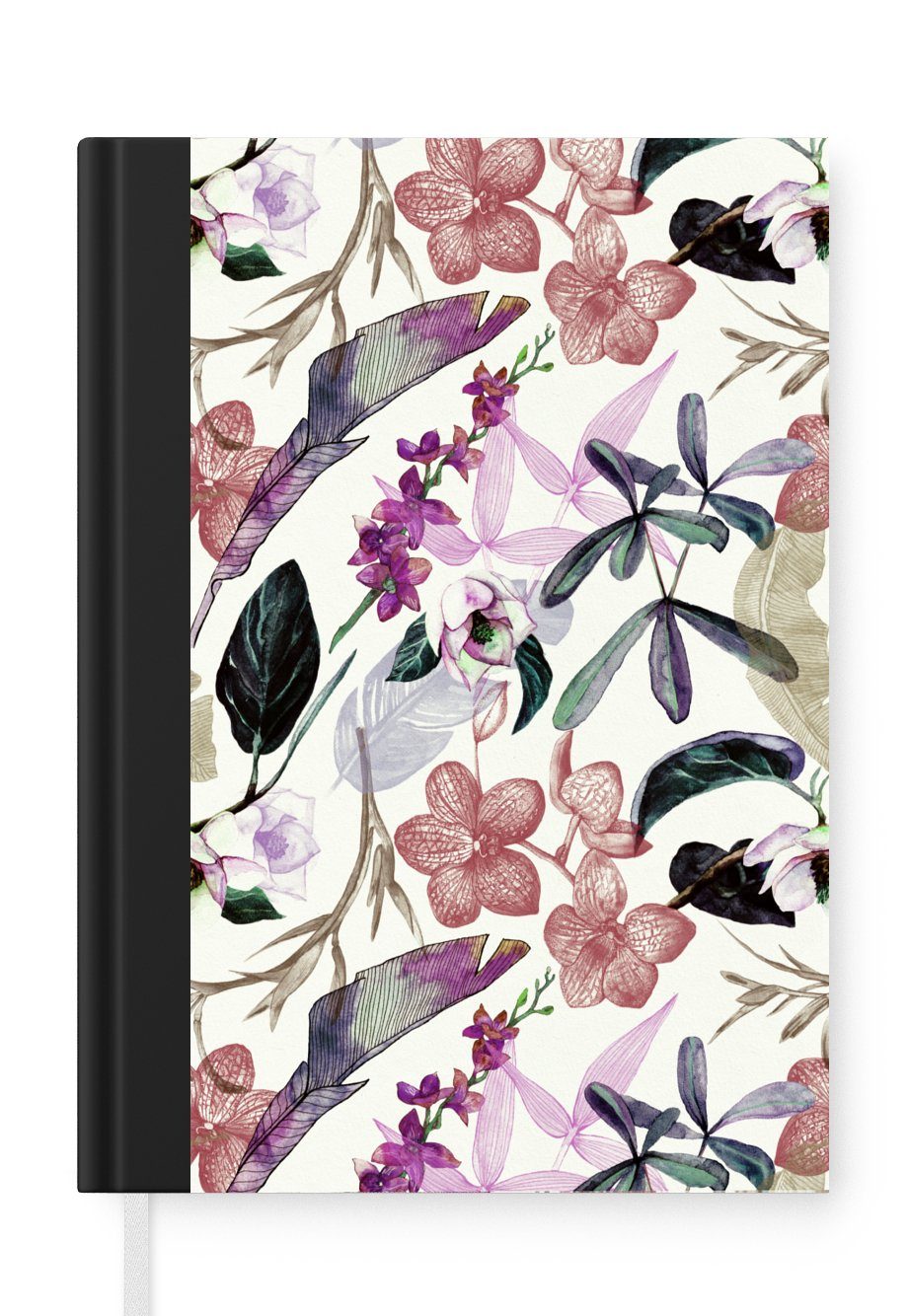 MuchoWow Notizbuch Dschungel - Blumen - Vintage - Muster, Journal, Merkzettel, Tagebuch, Notizheft, A5, 98 Seiten, Haushaltsbuch