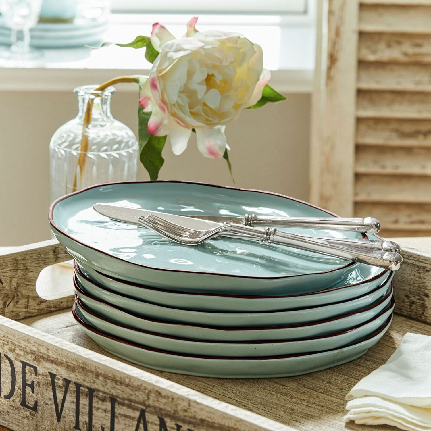 Mirabeau Geschirr-Set Teller 6er Set Biarré türkis, Steinzeug