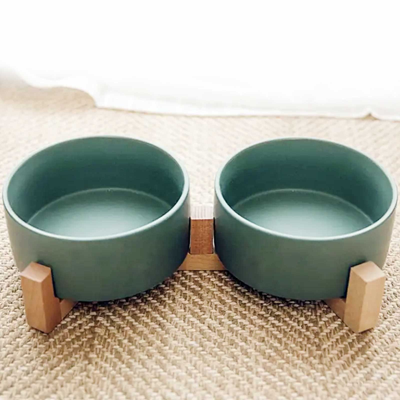 Monkimau Hunde-Futterspender Doppel Hundenapf und Katzennapf Keramik grün 2 x 400ml, Robust
