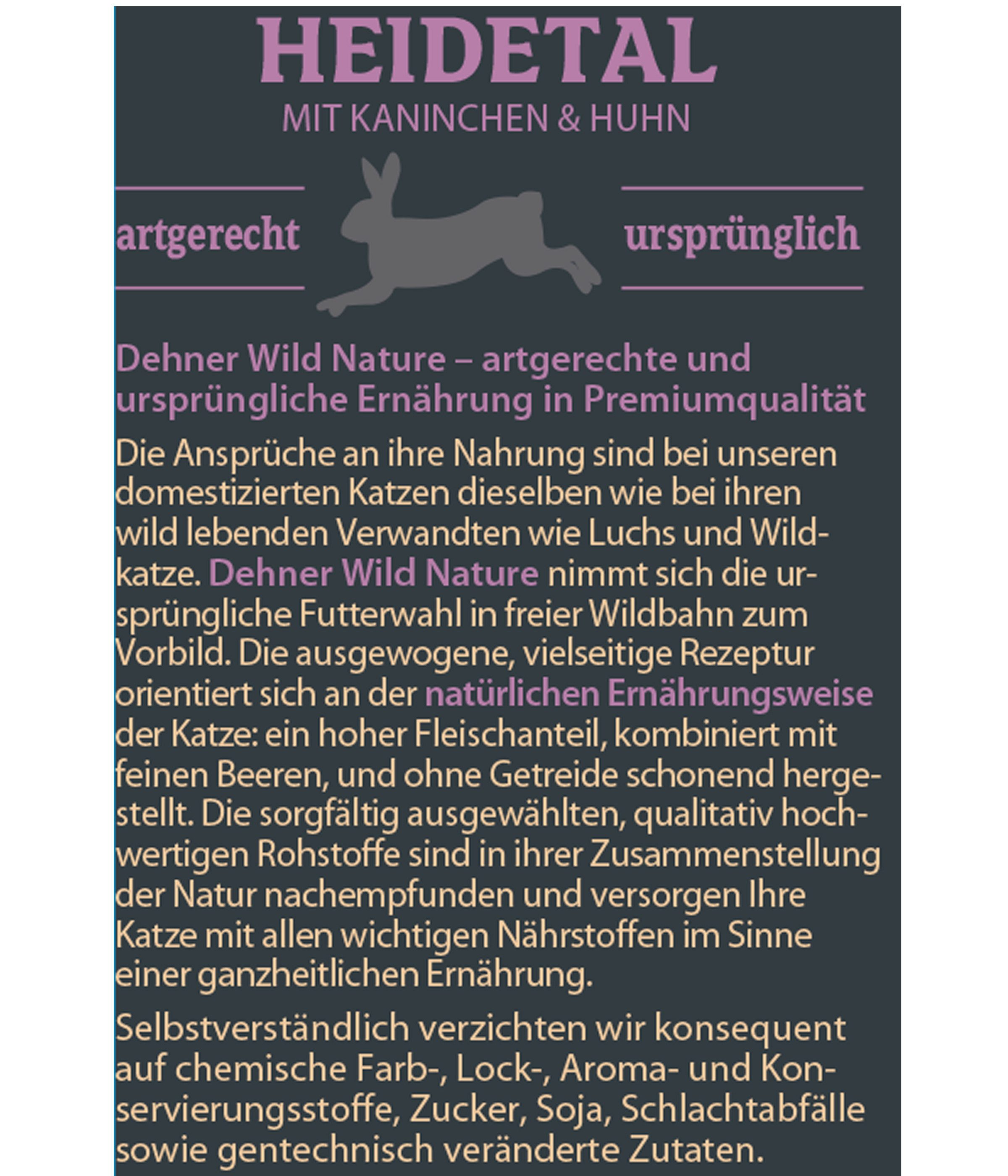 Dehner Wild Nature Heidetal Adult Kaninchen / Huhn, 16 x 85 g Beutel Kaninchen, Nassfutter für: Katze, Nassfutter für ausgewachsene Katzen, getreidefrei / zuckerfrei