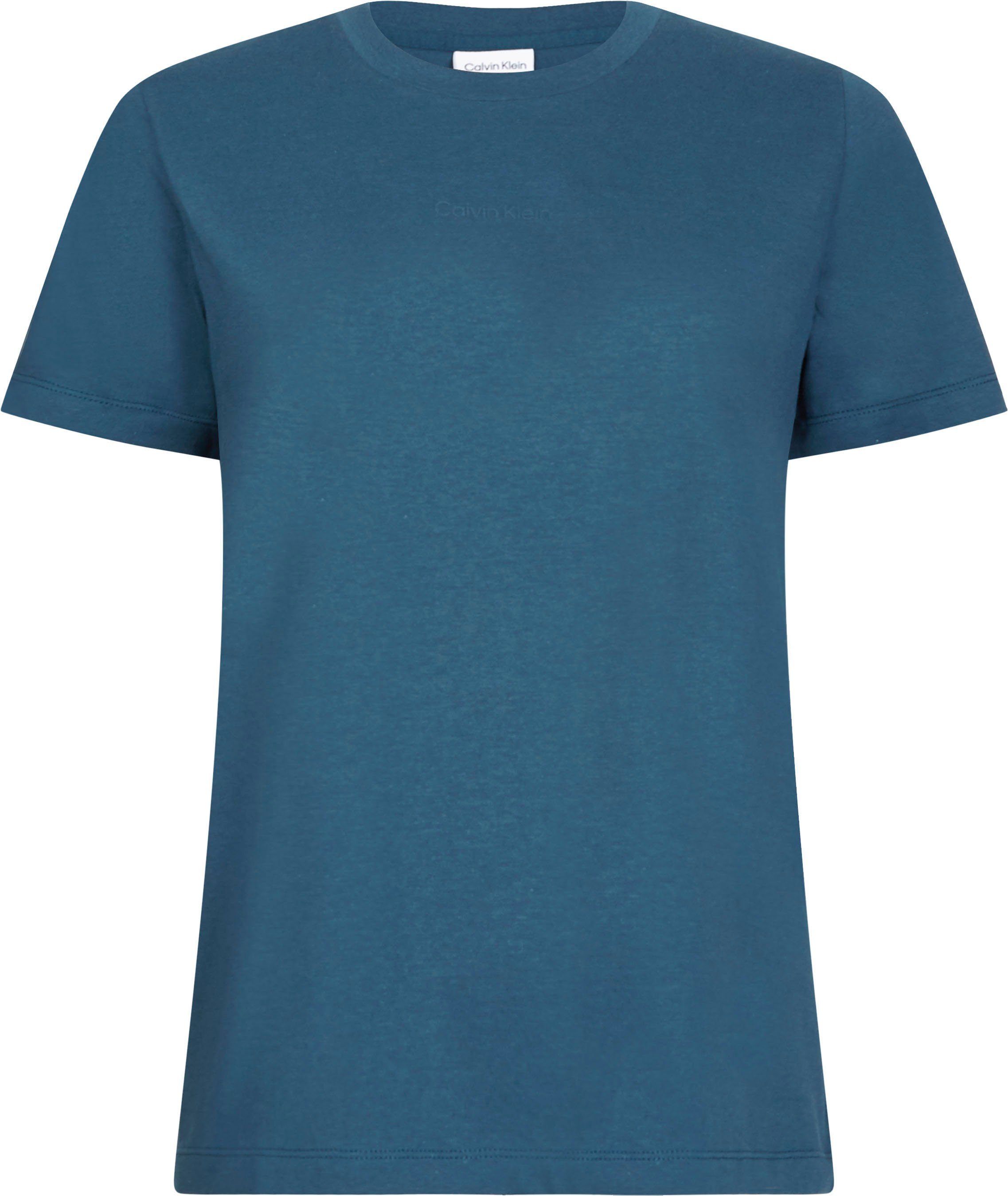 Teal Calvin T-SHIRT tonigem Klein mit Rundhalsshirt MICRO LOGO Calvin Ocean (1-tlg) Curve INCLUSIVE vorn Klein Mini-Logo (Blau)