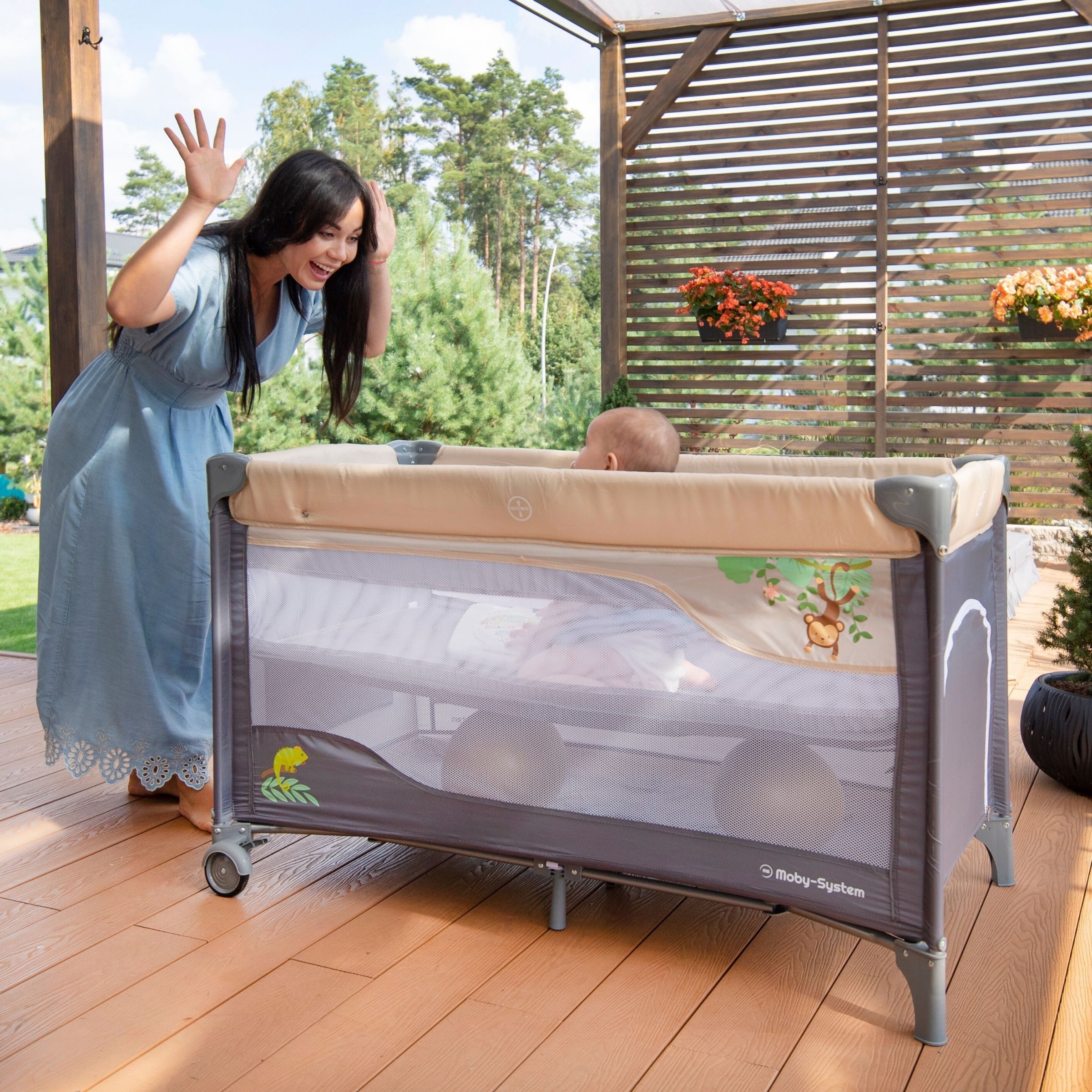Moby-System Baby-Reisebett Babyreisebett HUXLEY - mit Wickelfläche und Transporttasche