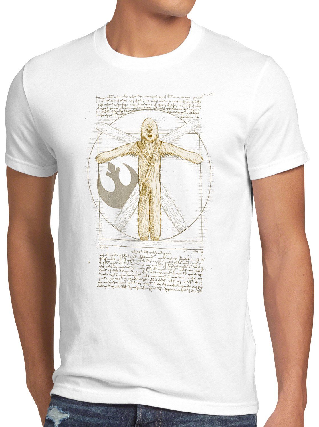 style3 Print-Shirt Herren T-Shirt Vitruvianischer Wookiee chewie da vinci weiß