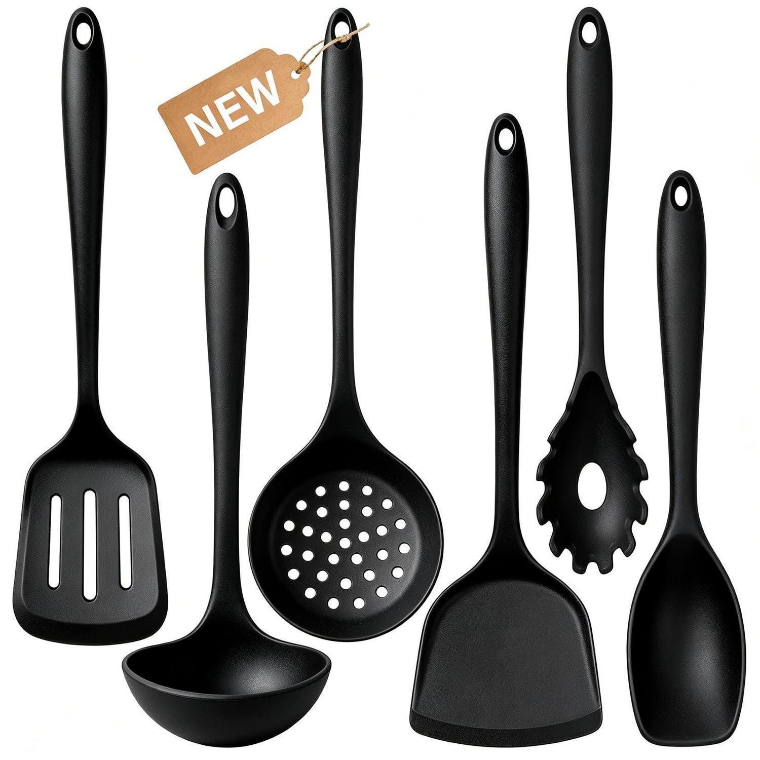 LuxusKollektion Küchenspachtel 6-teiliges Silikon Küchenhelfer Set Schwarz