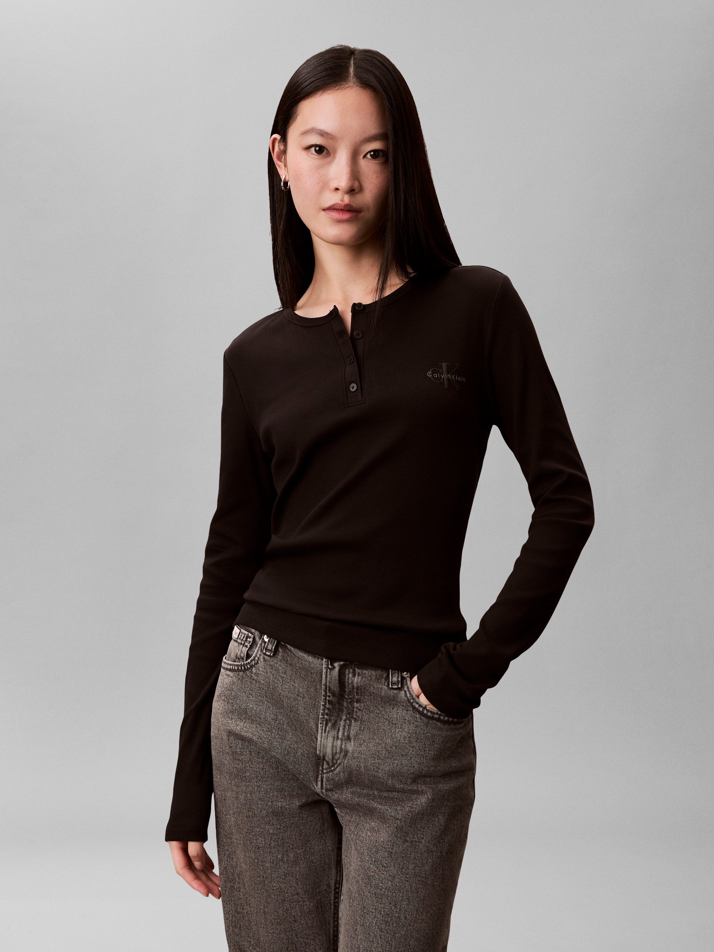 Calvin Klein Jeans Langarmbluse Regular fit mit Rundhalsausschnitt