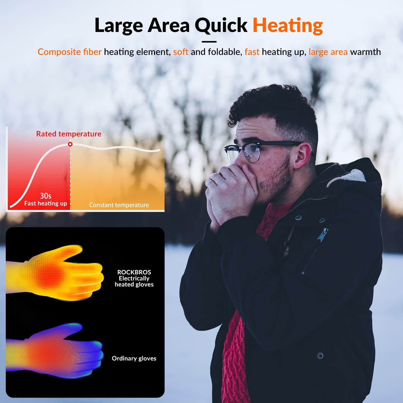 ROCKBROS Fahrradhandschuhe Beheizbare Winterhandschuhe, Thermohandschuhe für Skifahren, Radfahren BATTERY HEATED As a gift