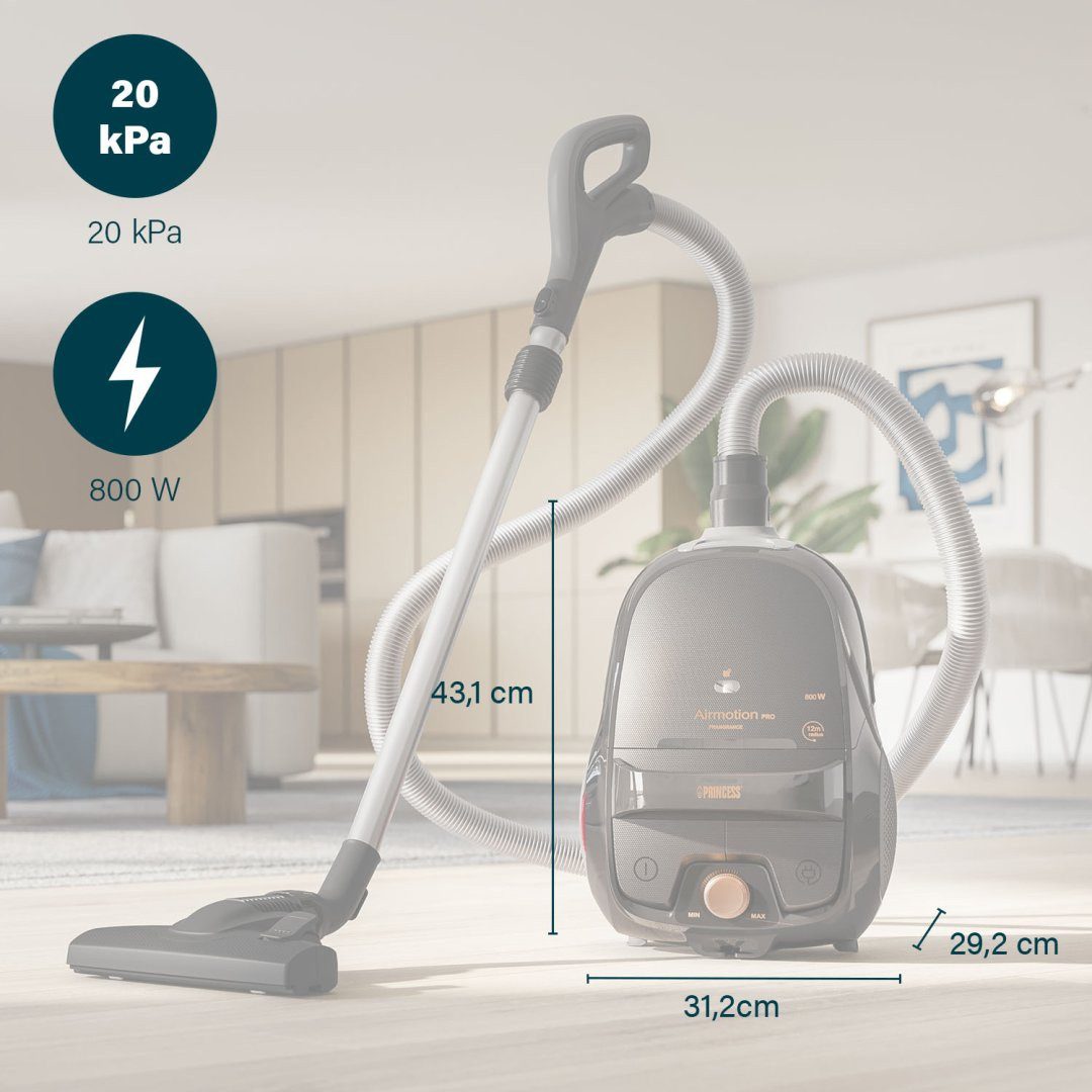 PRINCESS Bodenstaubsauger Princess 336090 Airmotion Pro Staubsauger - Mit Staubbeutel - 4L, 800 W, Mit Beutel - Volumen: 4L - 800 W