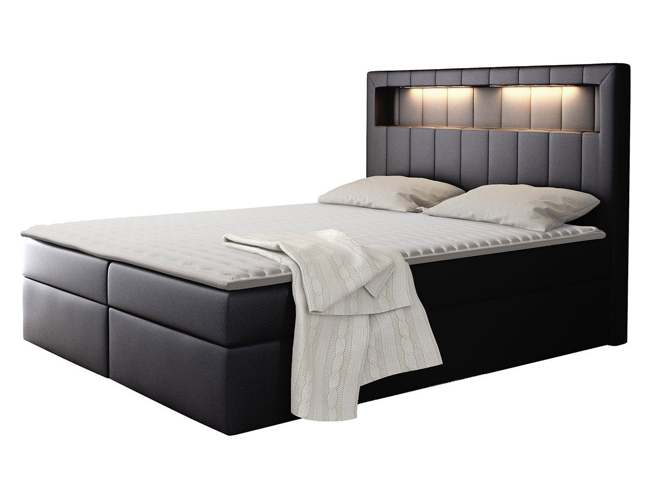 MIRJAN24 Boxspringbett Aspen (LED-Beleuchtung, Topper, Matratze, Kopfteil), im Standard mit zwei Bettkästen