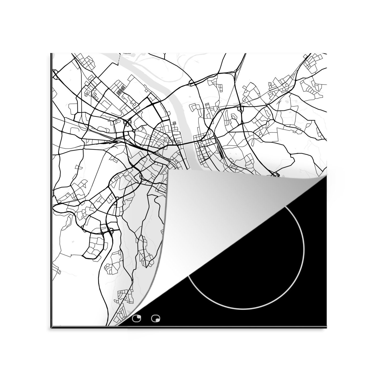 MuchoWow Herdblende-/Abdeckplatte Karte - Bonn - Stadtplan, Vinyl, (1 tlg), 78x78 cm, Ceranfeldabdeckung, Arbeitsplatte für küche