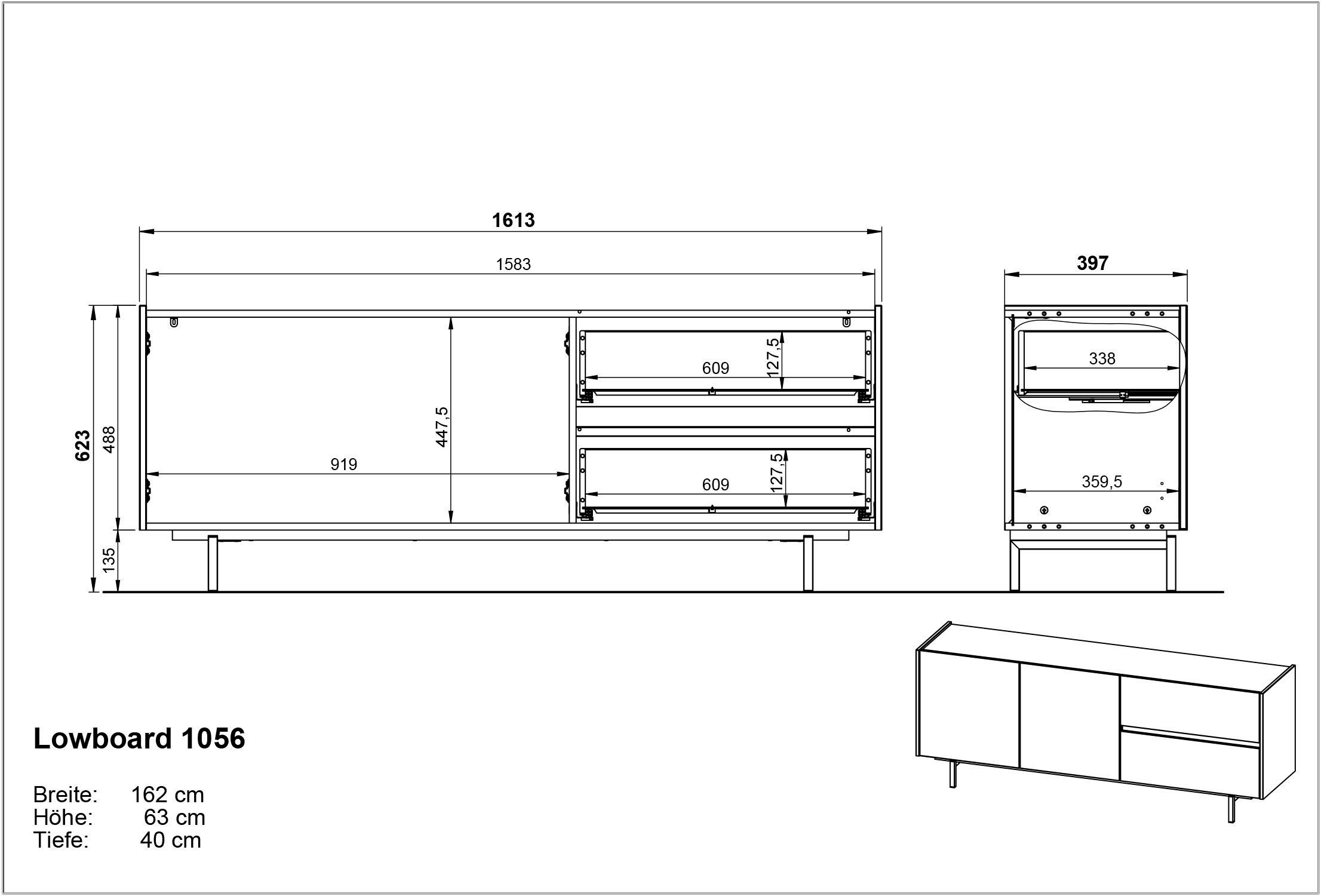 Lowboard, griffloses Highboard, GERMANIA (Set, Design 3-St), mit Wohnzimmer-Set Sideboard, Cantoria,