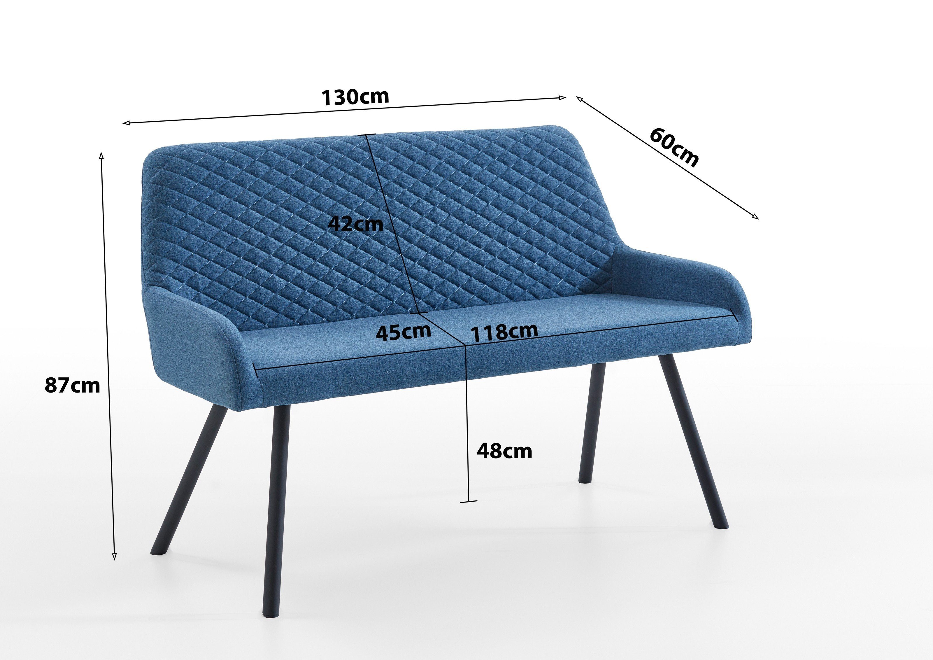 möbelando Bank /Schwarz aus Schwarz 130x87x60 Webstoff, Blau Sitz/Rücken Metallfüße (BxHxT: Meran in cm)