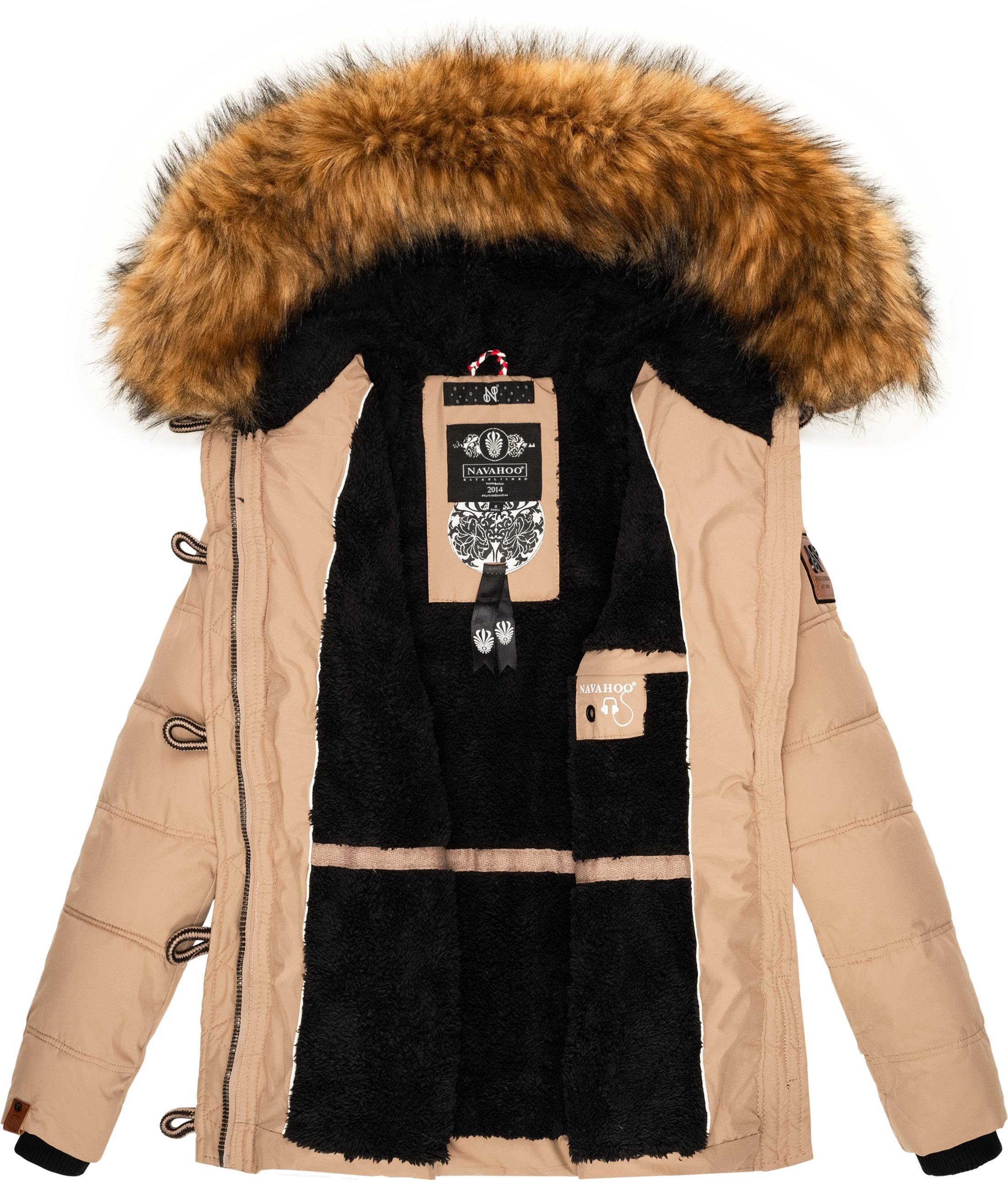 Steppjacke stylische Kapuze mit taupe Zoja Kunstpelz Navahoo Winterjacke