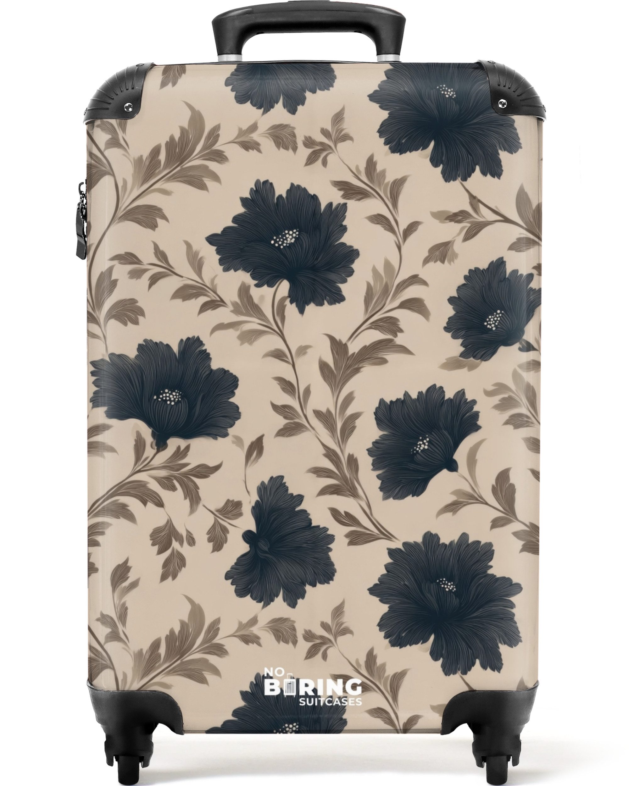 Hartschalen-Trolley Motiv - Blumen - Schwarz - Beige 55x35x20cm