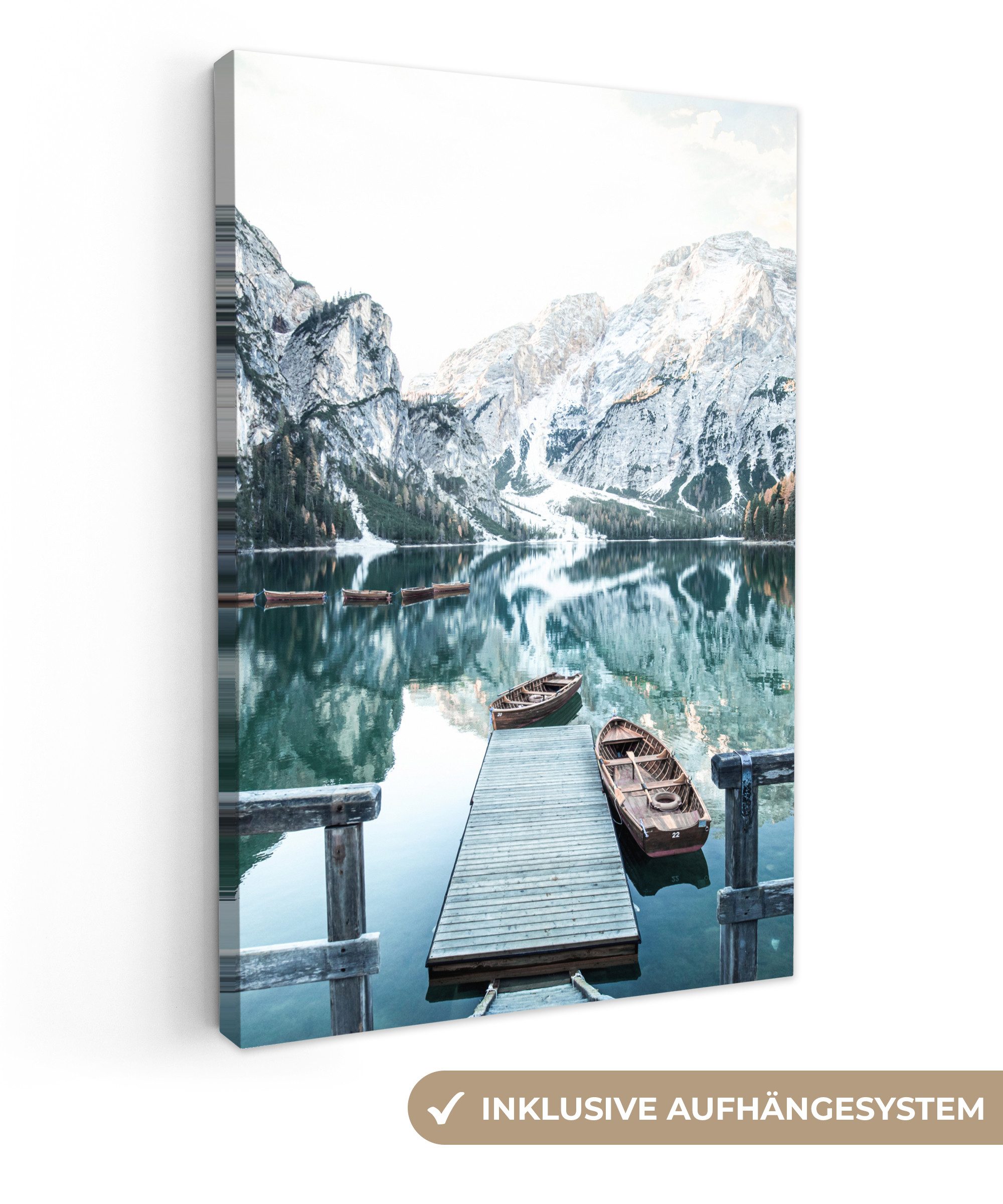 OneMillionCanvasses® Leinwandbild Natur - Berge - Schnee - Wald - Boot, Fot günstig online kaufen