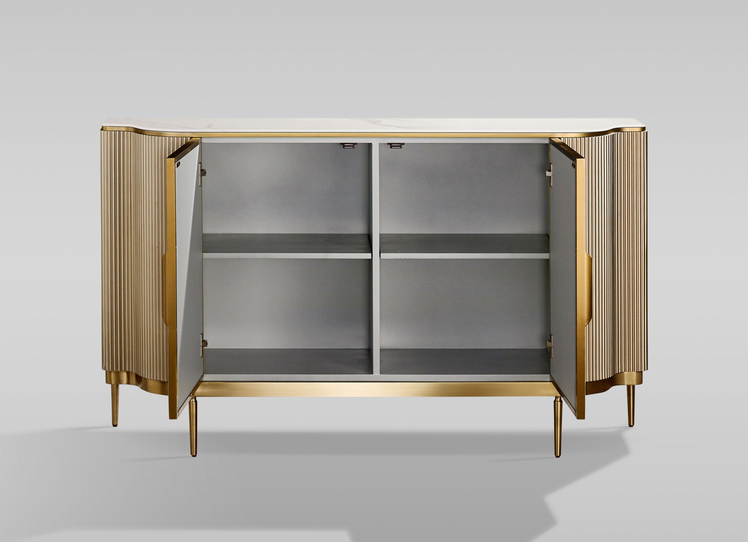 Livin Hill Kommode Stilig, Champagnergold, Marmorplatte, Muschelfront