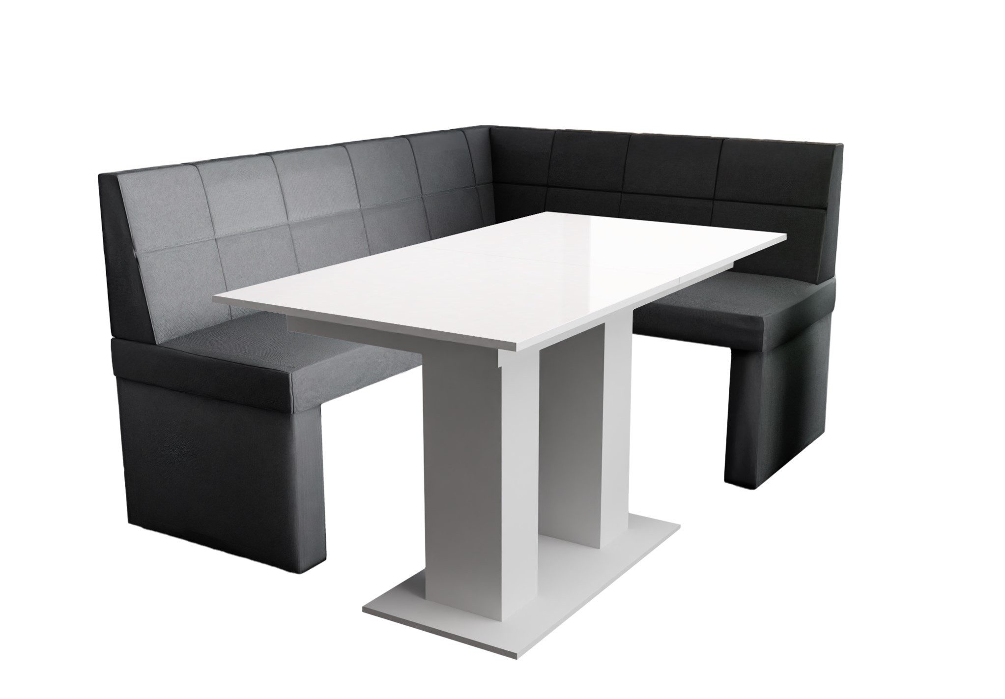 Fun Möbel Eckbankgruppe Eckbankgruppe „BLAKE XL“ Größe 196x142cm mit Tisch Weiß Hochglanz, ausziehbarer Tisch